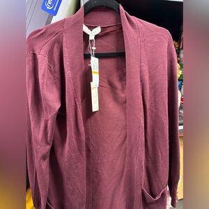 NEW Pointelle Women's Sz S Burgundy 3/4 length Cardigan Sweater Jacket